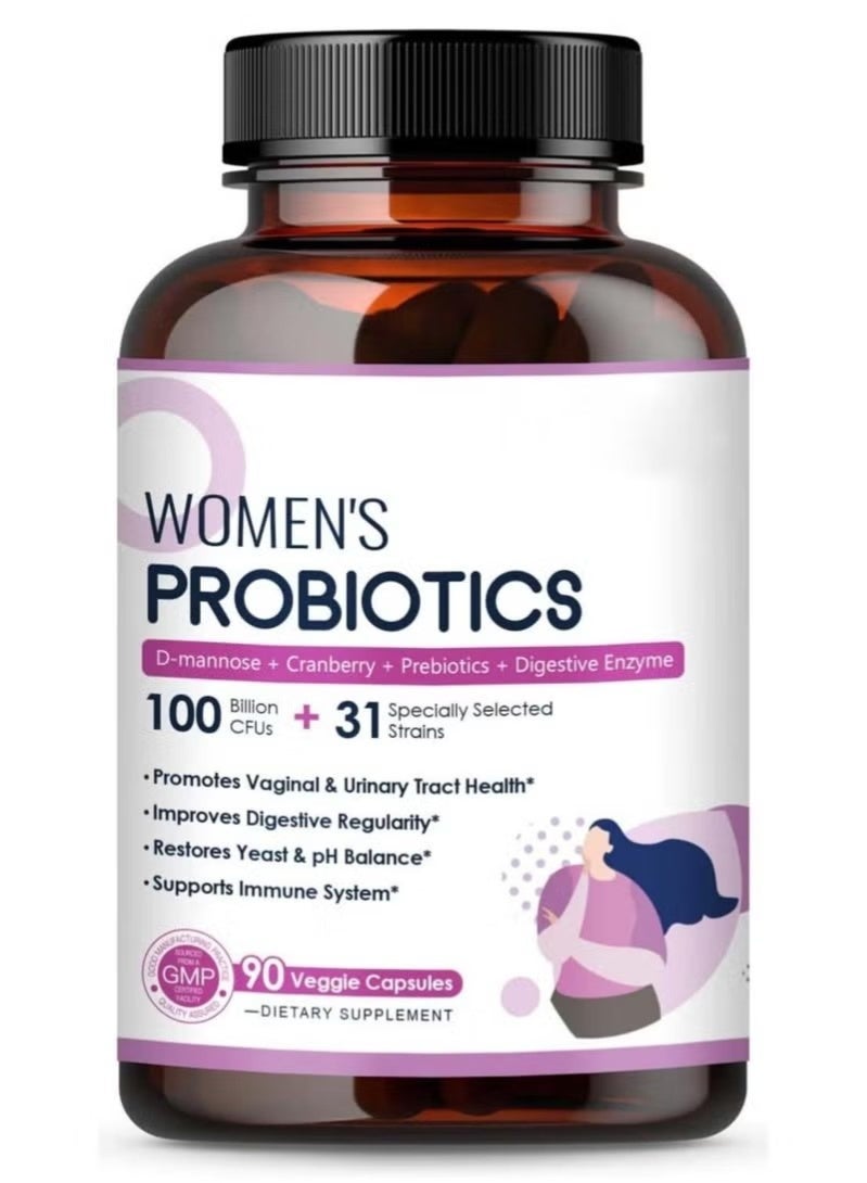 Sthxyfaith Women's Probiotic, Probiotics Prebiotics & Cranberry, 100 Billion CFU + 31 Strains, with Prebiotics Cranberry, Digestive Health and Immune System Health, No Soy Gluten Dairy, 90 Veggie Capsules - Image 1